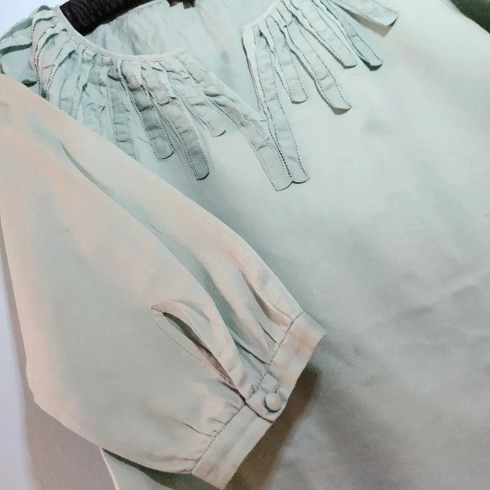 TALBOTS Petite Small Mint / Seafoam Green Blouse - Picture 4 of 13